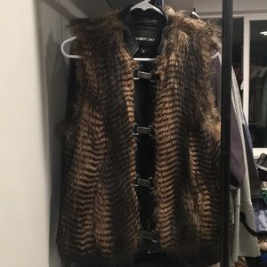 Members Only leather and faux fur vest